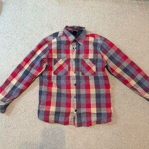 The North Face Red, Blue and Tan Quilted Shacket Sz L